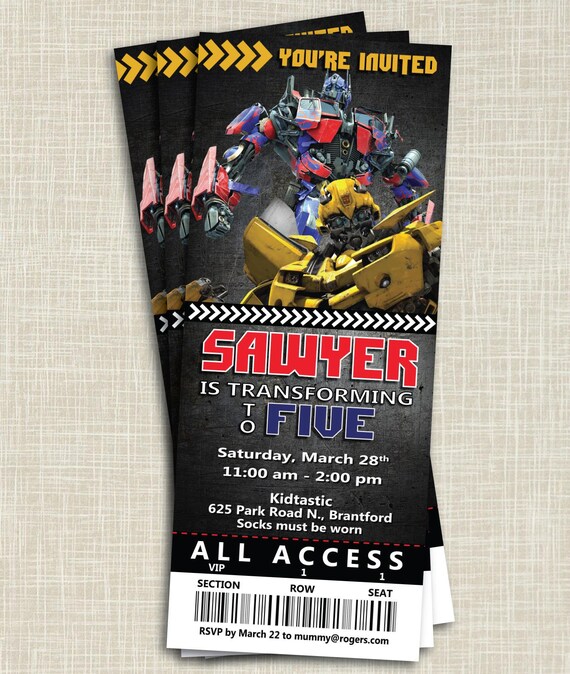 Transformers Inviter Invitation Billet Optimus Prime Etsy