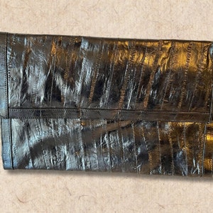 Eel Skin Black Clutch Purse by Lee Sands, Dress Handbag, Black Eel Skin Purse, Black Handbag