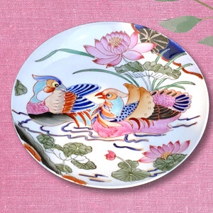 Oriental Plates, Chinese Plates, Oriental Chinese Display Plate, Mandarin Doves, Hand painted Macau, Decorative Chinese Plates