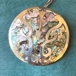 Vintage Silver and Abalone Brooch Pendant Necklace, Women&#39;s Necklace Gift, Abalone Silver Necklace