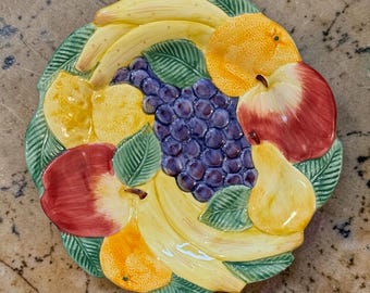 Plato decorativo de cerámica para servir fruta, artículo de colección de decoración de cocina Fitz and Floyd, plato decorativo para fruta, cerámica para decoración de cocina