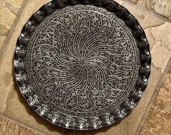 Turkish Serving Coffee Tea Tray, Decorative Round Metal Serving Tray,  Made in Turkey, Traditional Platter