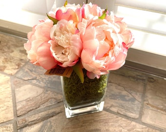 Pink Peonies With Vase, Pink Peony Arrangement, Peony flower Arrangement, Peonies in Vase