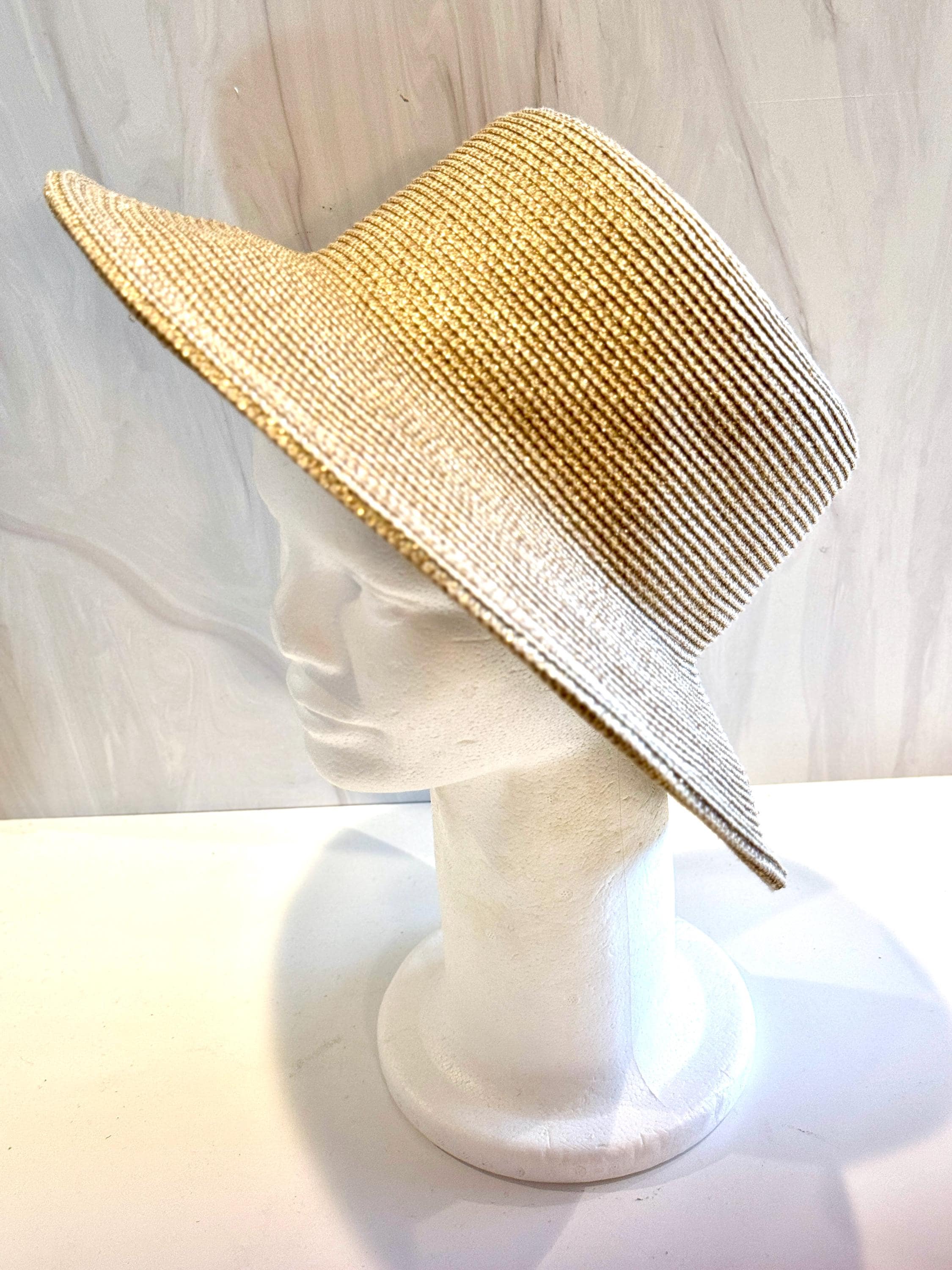 Talbots woven hat, NWOT, black and gold Designer Sun Hat | Gondolier Boater Hat Gold/Black | Eric Javits main image 4