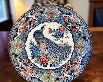 Japanese Porcelain Display / Serving Plate, Japanese Peacock Plate, Asian Porcelain, Asian Decor Chinoiserie Plate, Oriental Decor