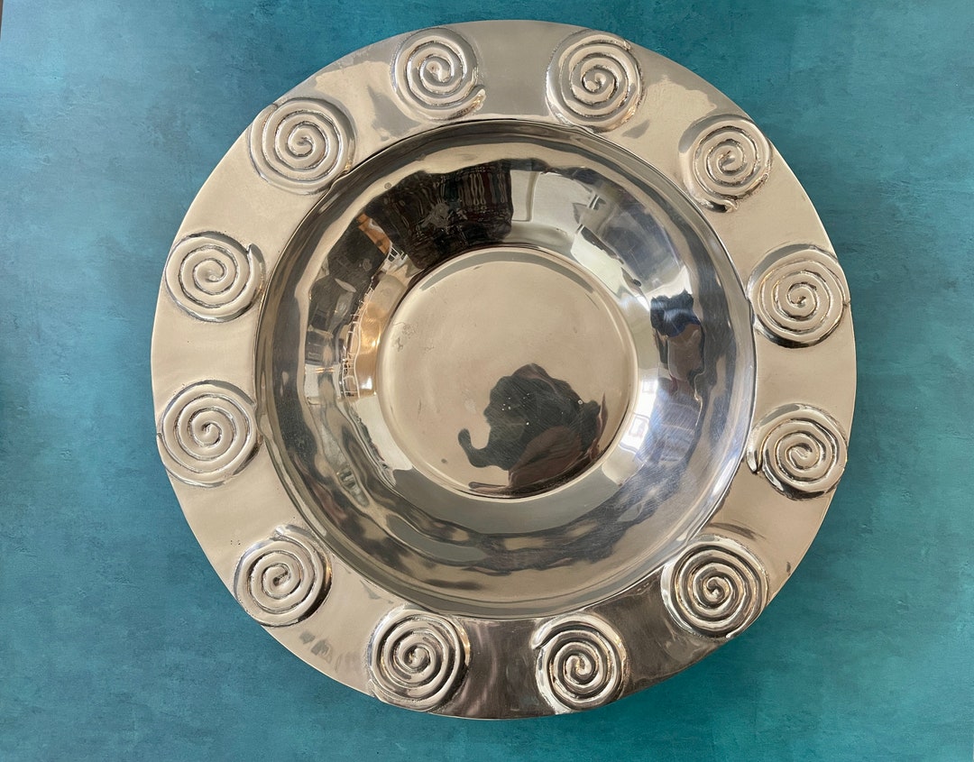 Large Pewter Salad Bowl by Old Town W Label, Metal Salad Bowl, Salad