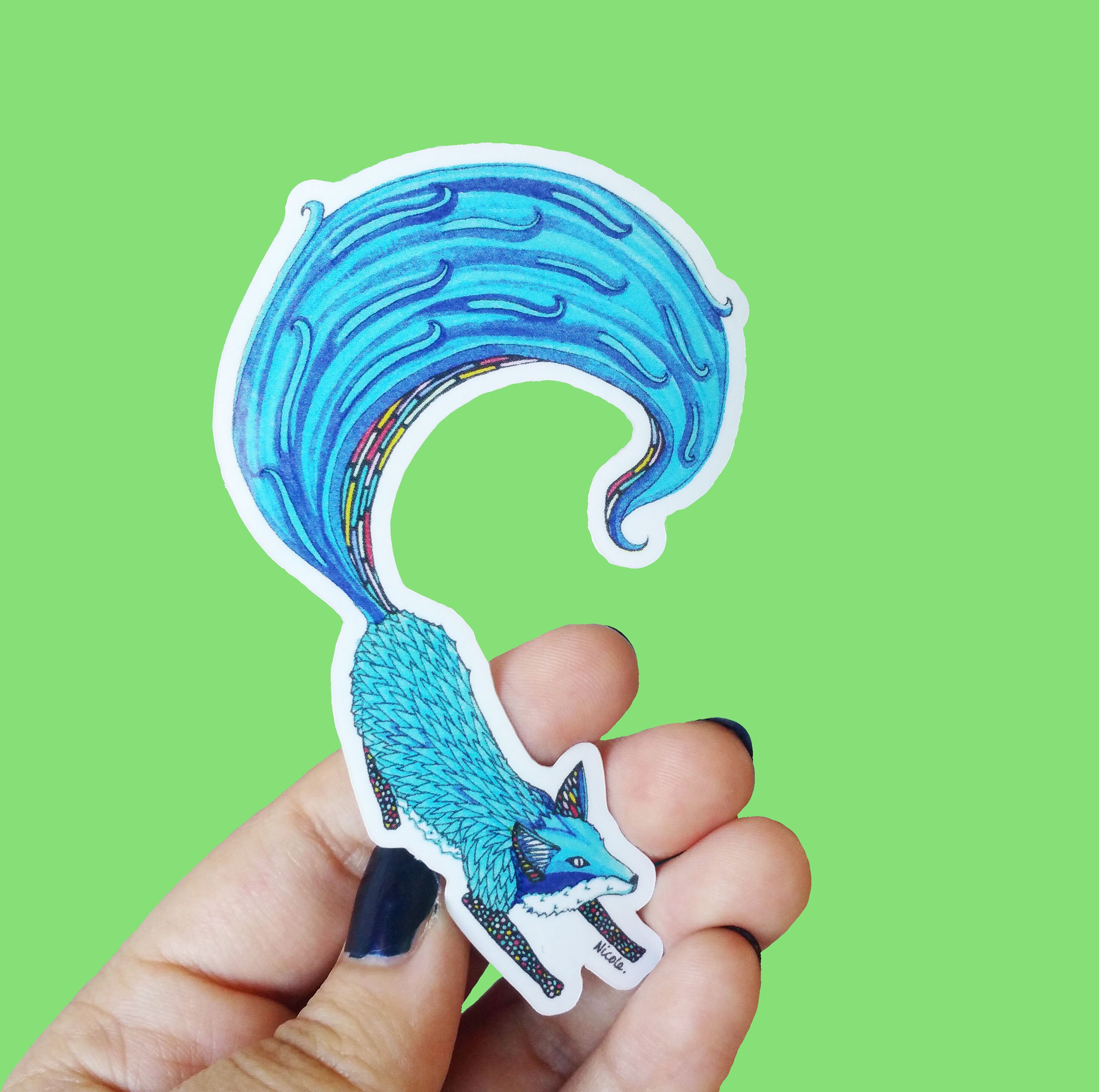 Vinyl Blue Fox Sticker - Waterproof Sticker, Animal Decal Laptop Stic…