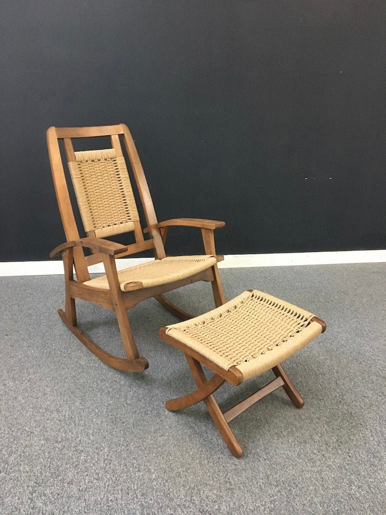Danish Cord Rocking Chair with Ottoman Etsy