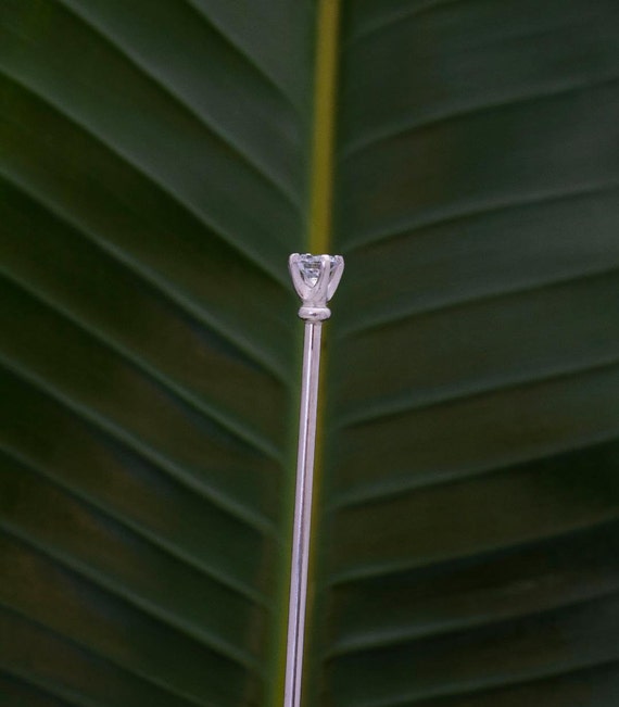 Two Shorter Sterling Silver Hair Sticks ~ 2 Carat Round Czs  display picture 1