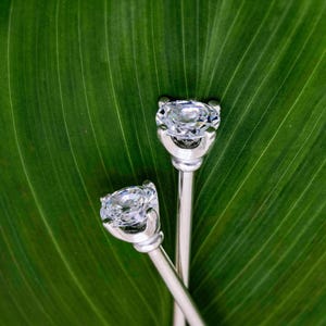 Two Sterling Silver Hair Sticks ~ 10x8 mm - Oval Cubic Zirconia Stones ~ CZs ~ AAAAA Quality~An elegant heirloom of simple classic design