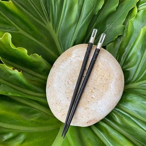Two Quartz Crystal Hair Sticks ~ Handcrafted Beautiful Rosewood ~ Sterling Silver Features  ~ Bohemian  Luxury Hairsticks