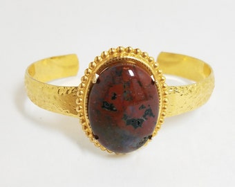 Red Jasper Stone Metal Cuff