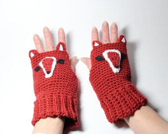 Fingerless Gloves, Fox Animal Mittens, Crochet Woodland Animal Mitts, Winter Wrist Warmers, Hand Warmers
