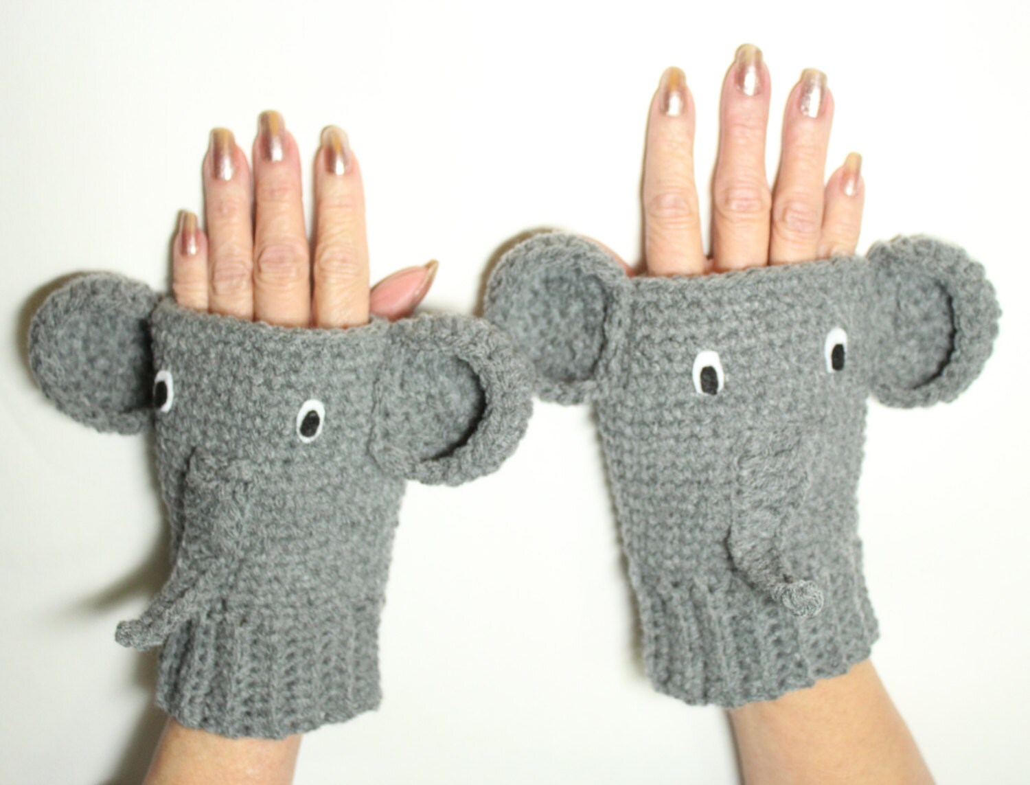 Fingerless Glove Elephant Crochet Animal Mittens Winter Etsy