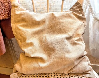 Vintage Natural Square Cotton Linen Portuguese Blend White Cotton Pillow Pillows Bed Chair Sofa circa 1990's / EVE