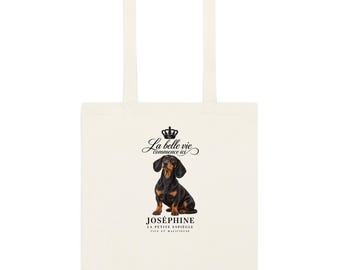 Black Dachshund Josephine Natural Cotton color tote bag