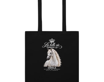 White Horse Odile Black Cotton color tote bag