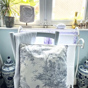 Vintage French Toile Jouy Blue White Square Pillow Cushion Feather Down Pillow Green Blue Couch Bed Chair or Sofa circa 1980&#39;s / EVE