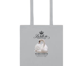 White Swan Marguerite Grey Cotton color tote bag
