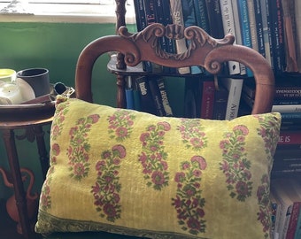 Vintage French Mustard Yellow Velvet Pillow Pillows Bed Chair Sofa circa 2000's / EVE