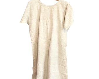 Antique French Nightgown beige Linen I L Monogrammed size Medium Large handstitched circa 1910-20s / EVE