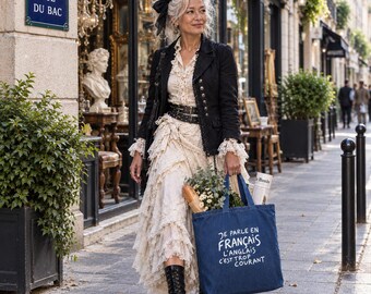 Je Parle en Francais Organic denim tote bag