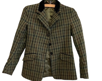 Vintage English Green Plaid Child age 12 Wool Sport Suit Jacket 1980s / EVE