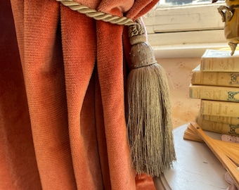 Vintage French Tassels Grey Stone Gray with Glass beads Curtain Pullbacks Embrasse Rideaux Curtain Tassel Tie Ribbons 1980-90's / EVE