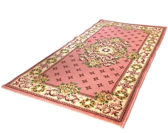 Vintage French Pink Red Green Rug Carpet Floor Covering Decor Display Prop France circa 1980-90's / EVE