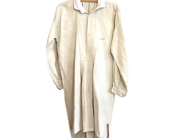 Antique French Nightgown beige Linen I G Monogrammed size Medium Large handstitched circa 1910-20s / EVE