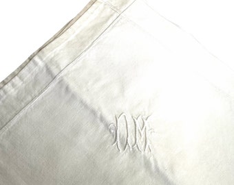 Vintage French Cotton Pillow Case Multiples Available Monogram AM Embellished Embroidered Bed Linen Square Cushion Cover c1940-50's / EVE