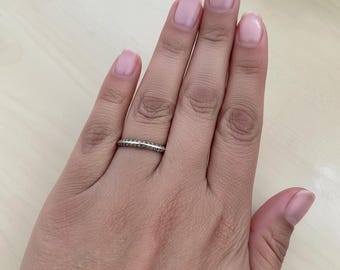 Vintage French Sterling Silver 925 CZ Pave Band Ring (UK O / US 7.25 7.5) diamond alternatives 1980s