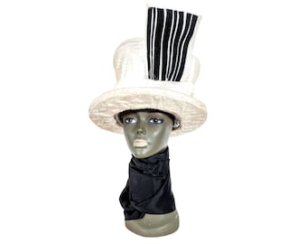 Vintage French White Top Hat Theatre Felt Fabric Unfinished Prop 1970-80's / EVE