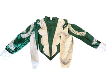 Vintage French Green Taffeta Small 5 year old Silver Lame White Paillettes Mid Evil Fancy Top Theatre Costume France circa 1970s / EVE