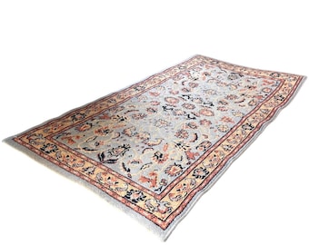Vintage French Blue Red Brown Rug Carpet Floor Covering Decor Display Prop France circa 1980-90's / EVE