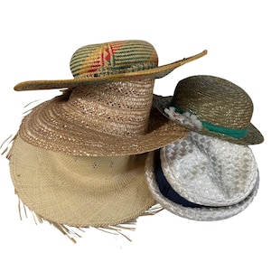 Vintage French Hat Lot of 5 Straw Summer Garden Hats Decor Theatre Prop 1940-50&#39;s / EVE