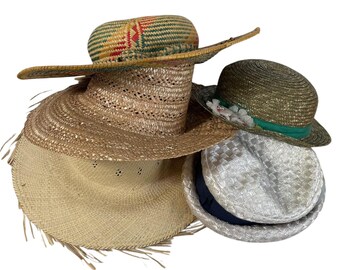 Vintage French Hat Lot of 5 Straw Summer Garden Hats Decor Theatre Prop 1940-50's / EVE