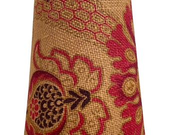 Vintage French Brown Red Small Lampshade Desk Bedside Lamp Shade Material Fringed Hessian Design circa 1970's / EVE