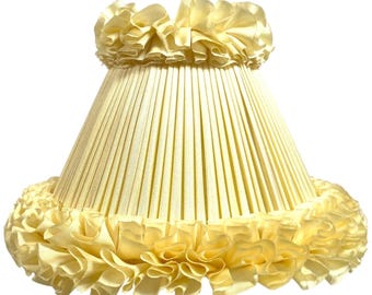 Vintage French Lampshade Fabric Frilly Yellow Small Desk Table Lamp Shade Material Fringe Design circa 1960-70's / EVE