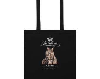 Grey Maine Coon Cat Black Cotton color tote bag