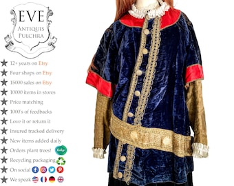 Antique French Theatre Asymmetrical Blue Velvet Costume Regal Royal Court Prince King Lord Jacket Display Prop France circa 1900s / EVE