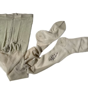 Vintage French Gerbe Paris Embellished Panty Hose Tights Stockings Lingerie Socks New Old Packaged Gerclub Pearl Size 3 c1980-90’s / EVE