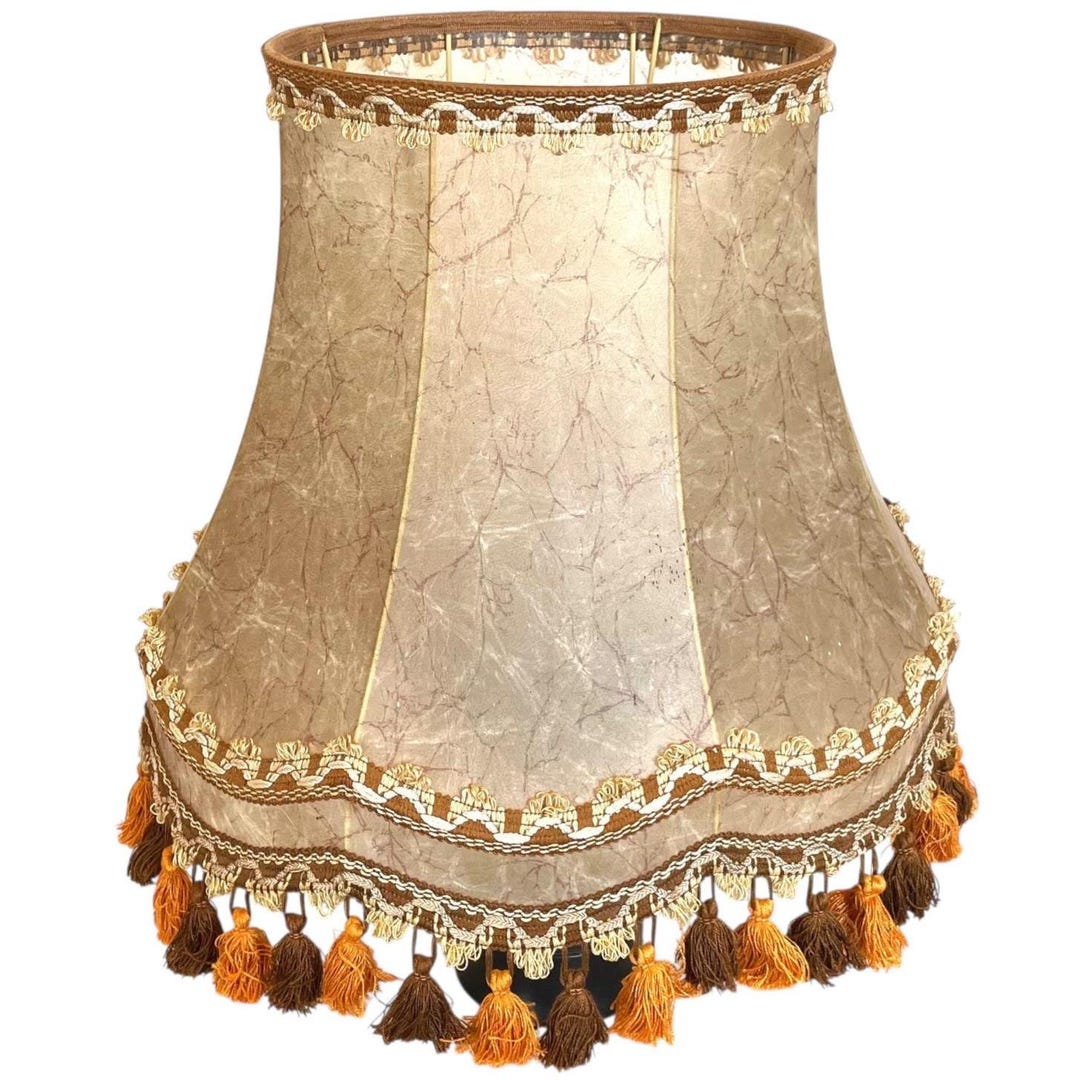 Vintage French Lampshade Fabric Beige Brown Large Lamp Shade