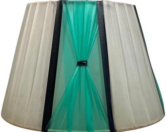 Vintage French Lampshade Pleated Fabric Green White Black Small Desk Table Lamp Shade Material Design circa 1960-70's / EVE