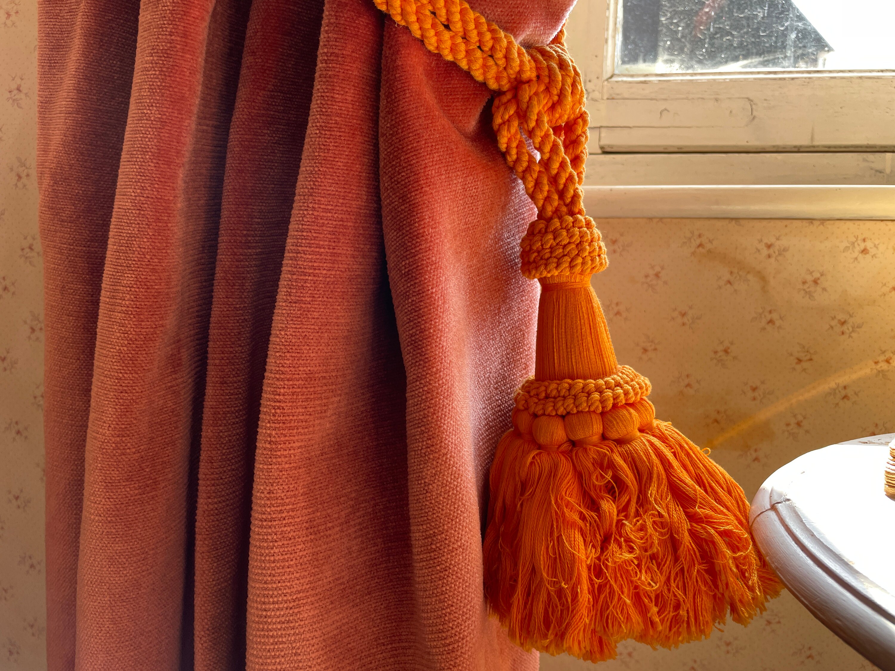 Vintage French Orange Curtain Pullbacks Embrasse Rideaux Classic Large Curtain Tassel Tie Rope Ribbons 1960 - 70's / EVE