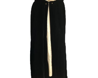 Vintage French Theatre Black Silk Velver Long Hooded Coat Cloak Cape Fancy Decor Display Prop France circa 1970s / EVE