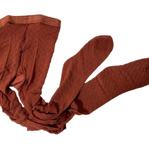 Vintage French Gerbe Paris Patterned Panty Hose Tights Stockings Lingerie Socks New Old Packaged Tobacco Brown Size 4 c1980-90’s / EVE