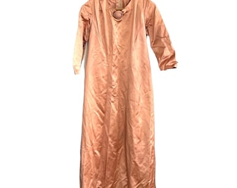 Vintage French Rose Old Fashioned Pink Long Satin Dress with Rosette size S/M Display Prop France circa 1940s / EVE