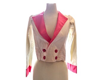 Vintage French Pink White XXS Extra Extra Small Vest Jacket Theatre Costume Poly Fabric Snap Closing Prop France circa 1970s / EVE