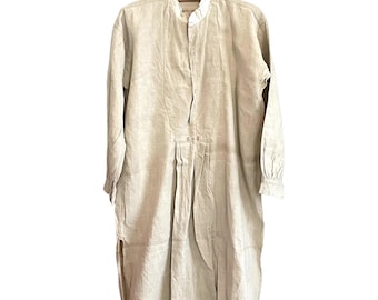Antique French Nightgown beige Linen E B  Monogrammed size Medium Large handstitched circa 1910-20s / EVE